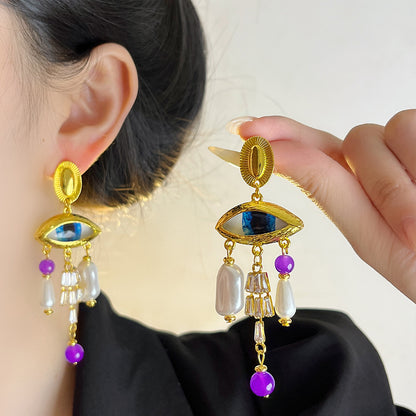Retro Cherry Stud Earrings For Women, Electroplated Alloy With Rhinestone Inlay