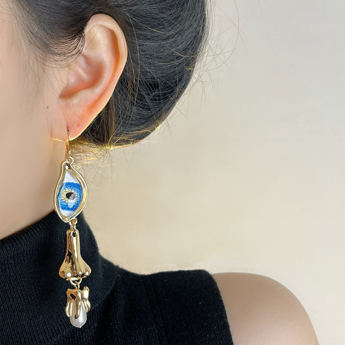 Devil's Eye Earrings For Women Featuring Retro Tassel Craft In Alloy With Pearl Inlay