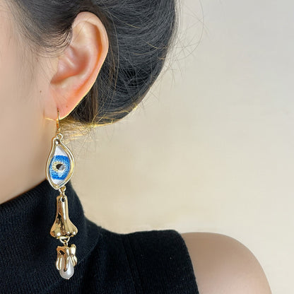 Devil's Eye Earrings For Women Featuring Retro Tassel Craft In Alloy With Pearl Inlay