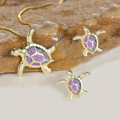 Women’s Tortoise Pattern Alloy Necklace With Enamel Finish And Box Chain, 1 Set Jewelry Set