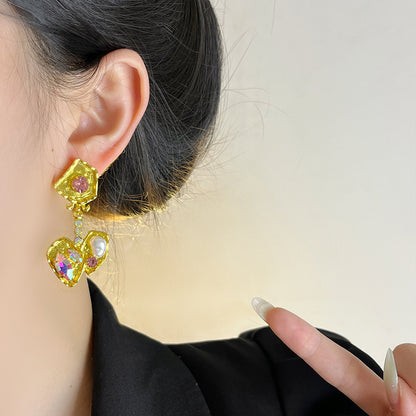 Retro Cherry Stud Earrings For Women, Electroplated Alloy With Rhinestone Inlay