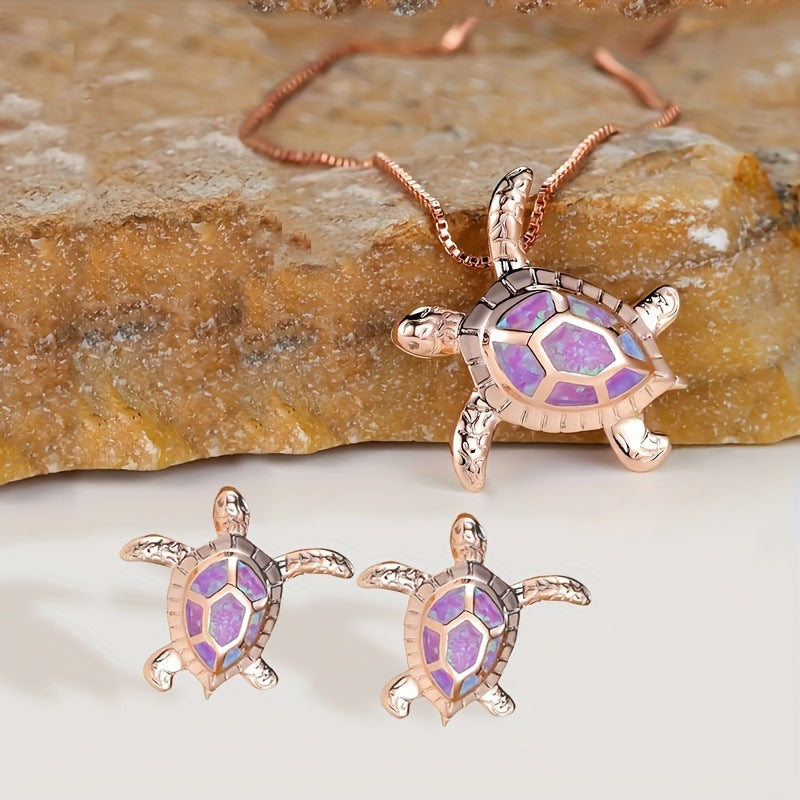 Women’s Tortoise Pattern Alloy Necklace With Enamel Finish And Box Chain, 1 Set Jewelry Set