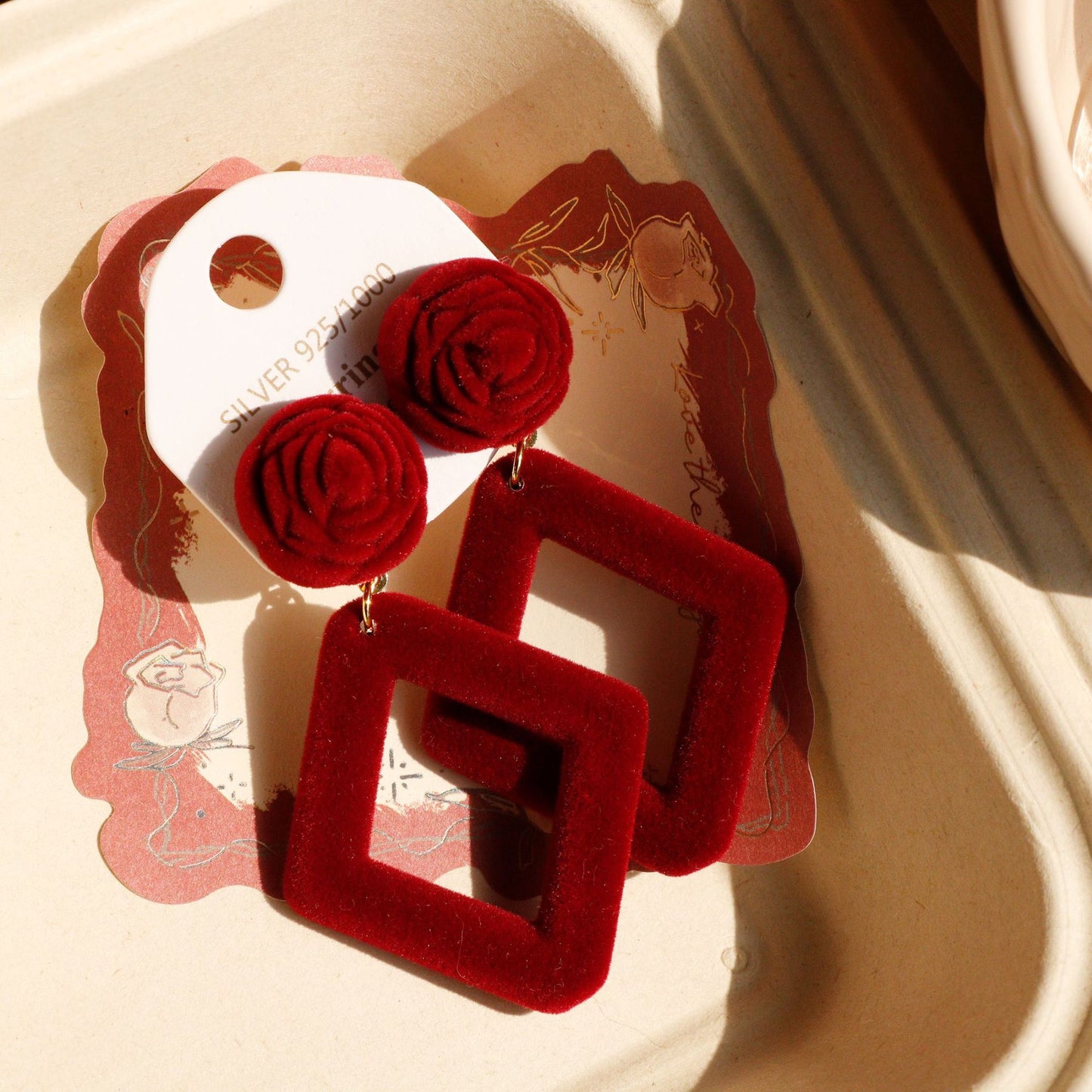Rose Stud Earrings For Women In Wine Red Resin With Simple Style Design