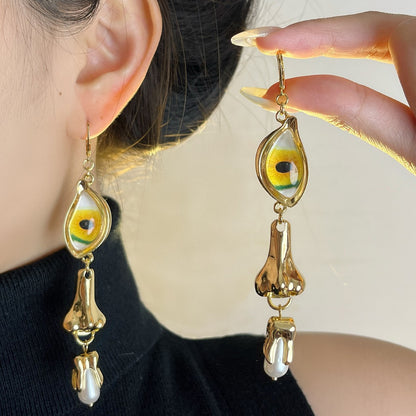 Devil's Eye Earrings For Women Featuring Retro Tassel Craft In Alloy With Pearl Inlay