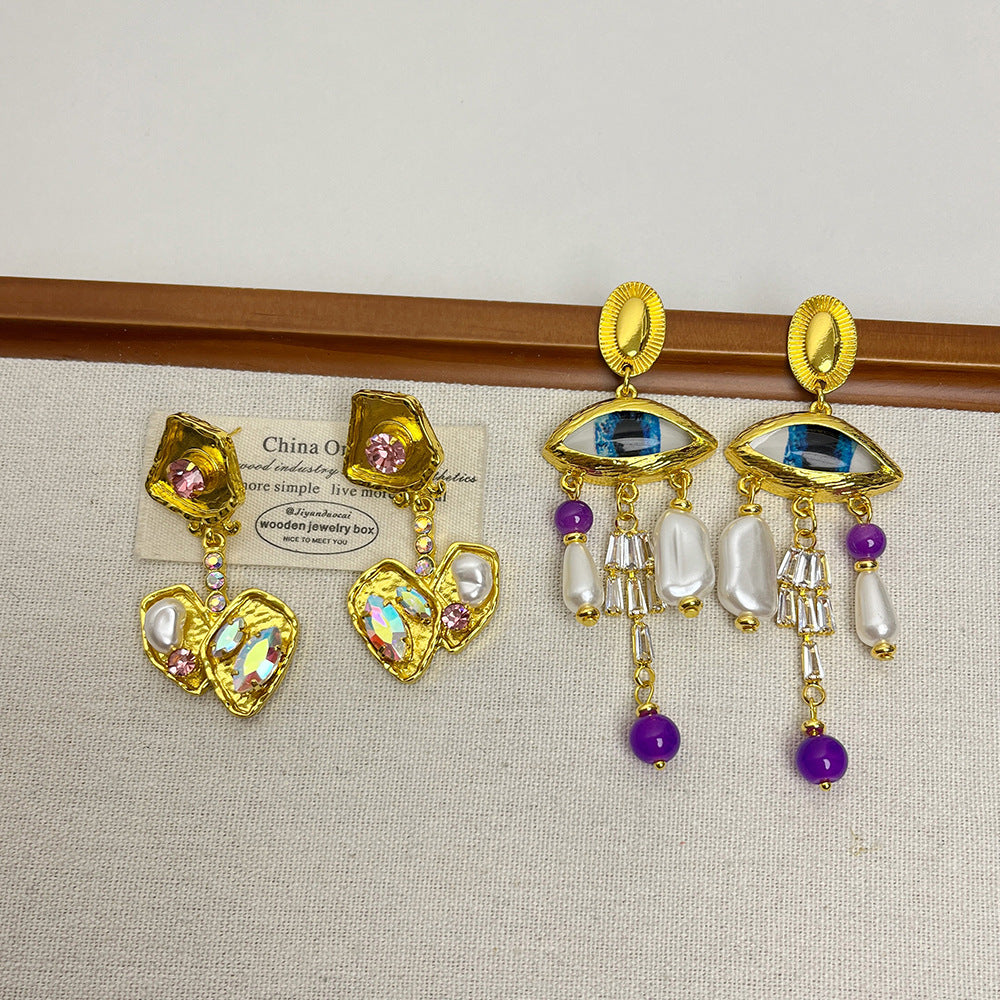 Retro Cherry Stud Earrings For Women, Electroplated Alloy With Rhinestone Inlay