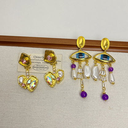 Retro Cherry Stud Earrings For Women, Electroplated Alloy With Rhinestone Inlay