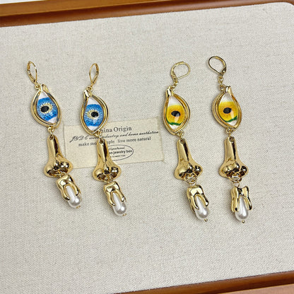 Devil's Eye Earrings For Women Featuring Retro Tassel Craft In Alloy With Pearl Inlay