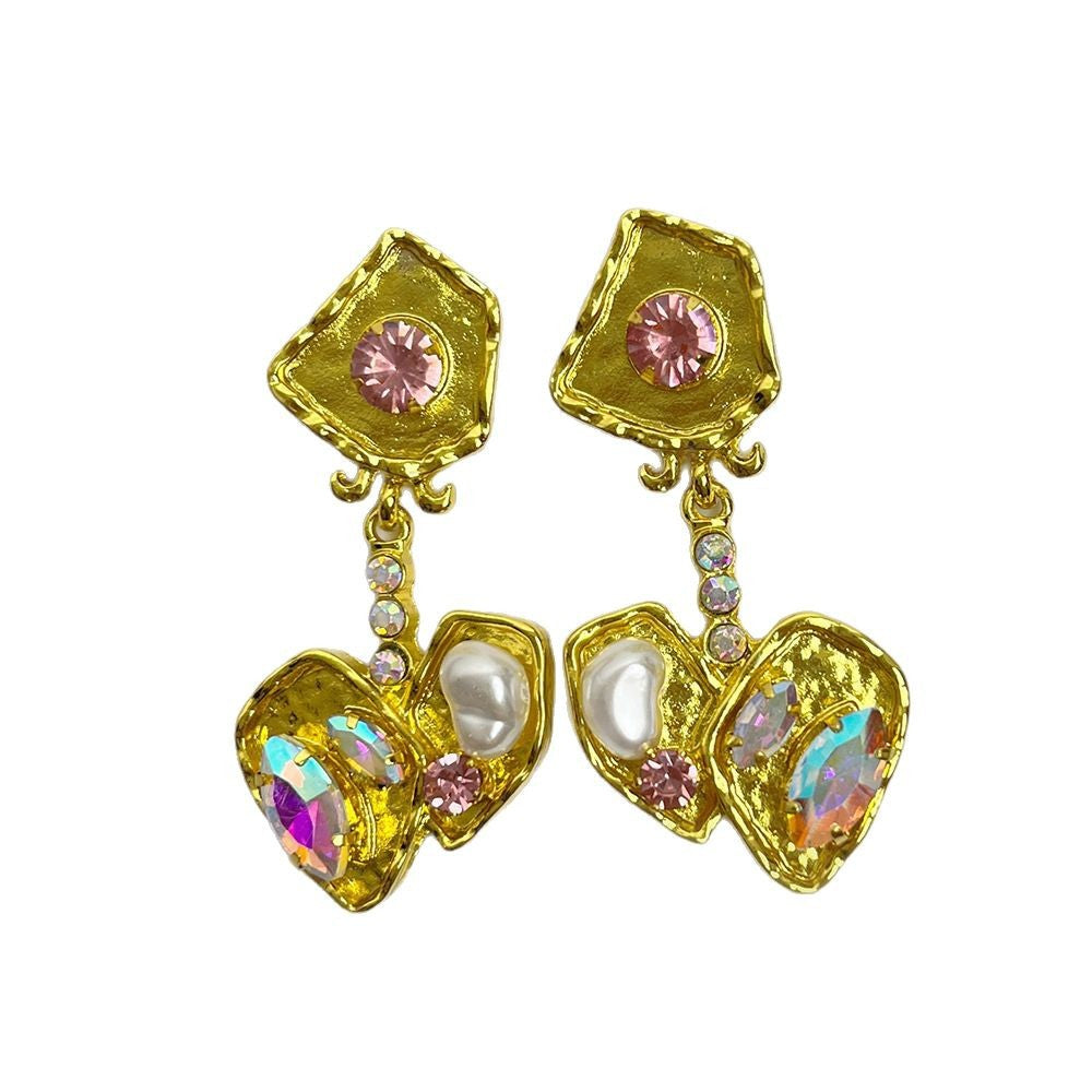Retro Cherry Stud Earrings For Women, Electroplated Alloy With Rhinestone Inlay