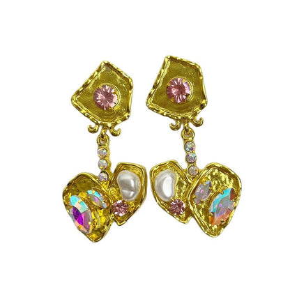 Retro Cherry Stud Earrings For Women, Electroplated Alloy With Rhinestone Inlay