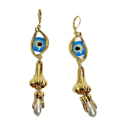 Devil's Eye Earrings For Women Featuring Retro Tassel Craft In Alloy With Pearl Inlay