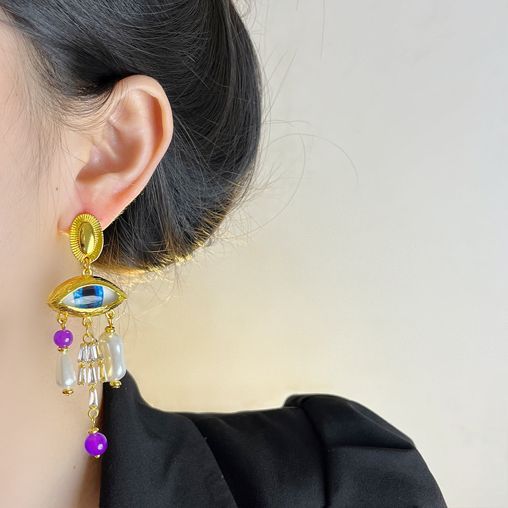 Retro Cherry Stud Earrings For Women, Electroplated Alloy With Rhinestone Inlay