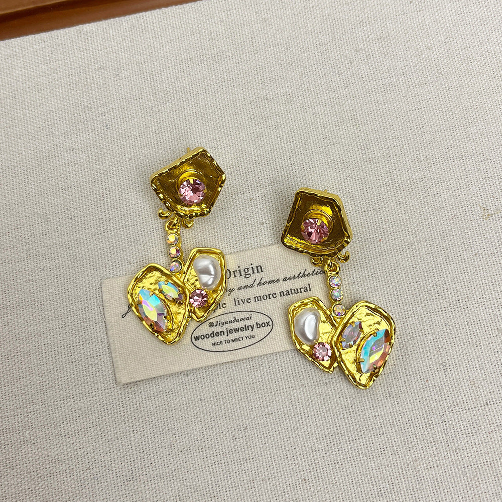 Retro Cherry Stud Earrings For Women, Electroplated Alloy With Rhinestone Inlay