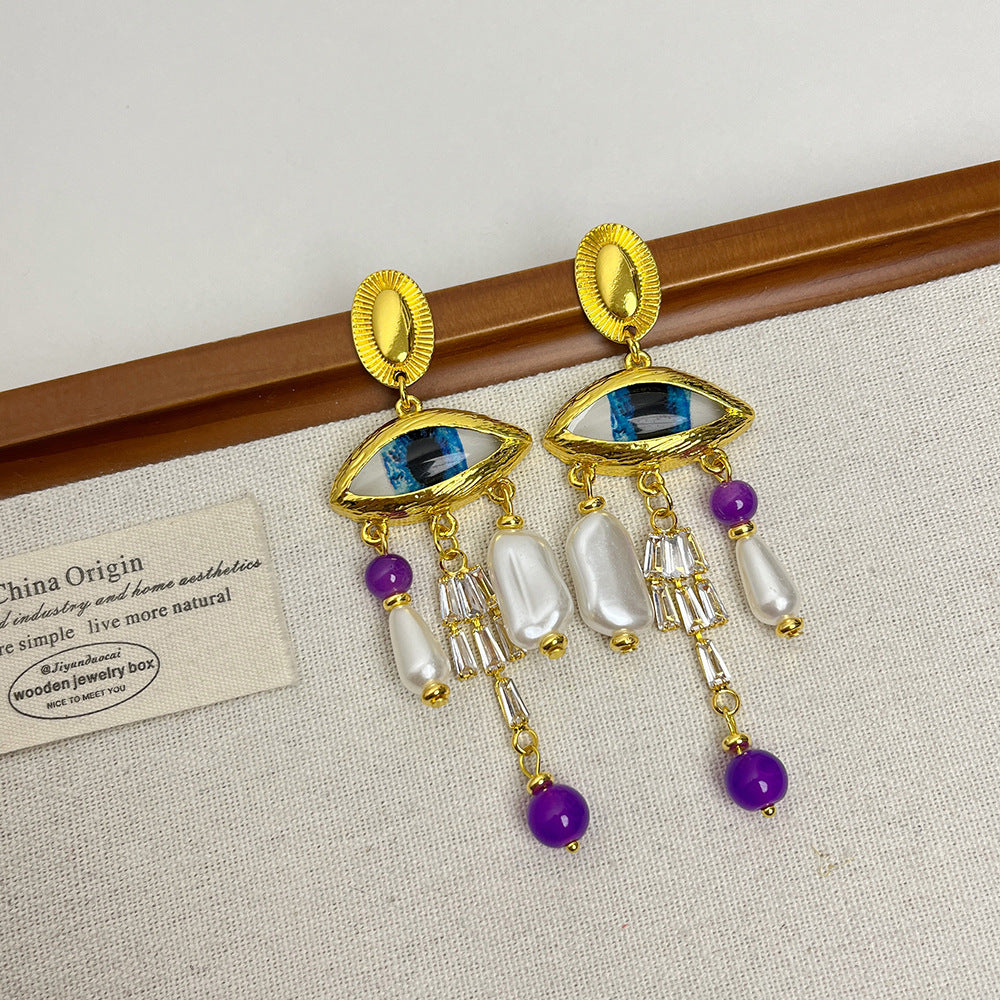 Retro Cherry Stud Earrings For Women, Electroplated Alloy With Rhinestone Inlay