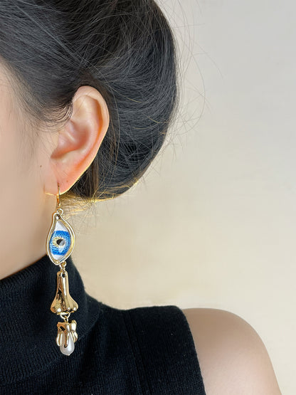 Devil's Eye Earrings For Women Featuring Retro Tassel Craft In Alloy With Pearl Inlay
