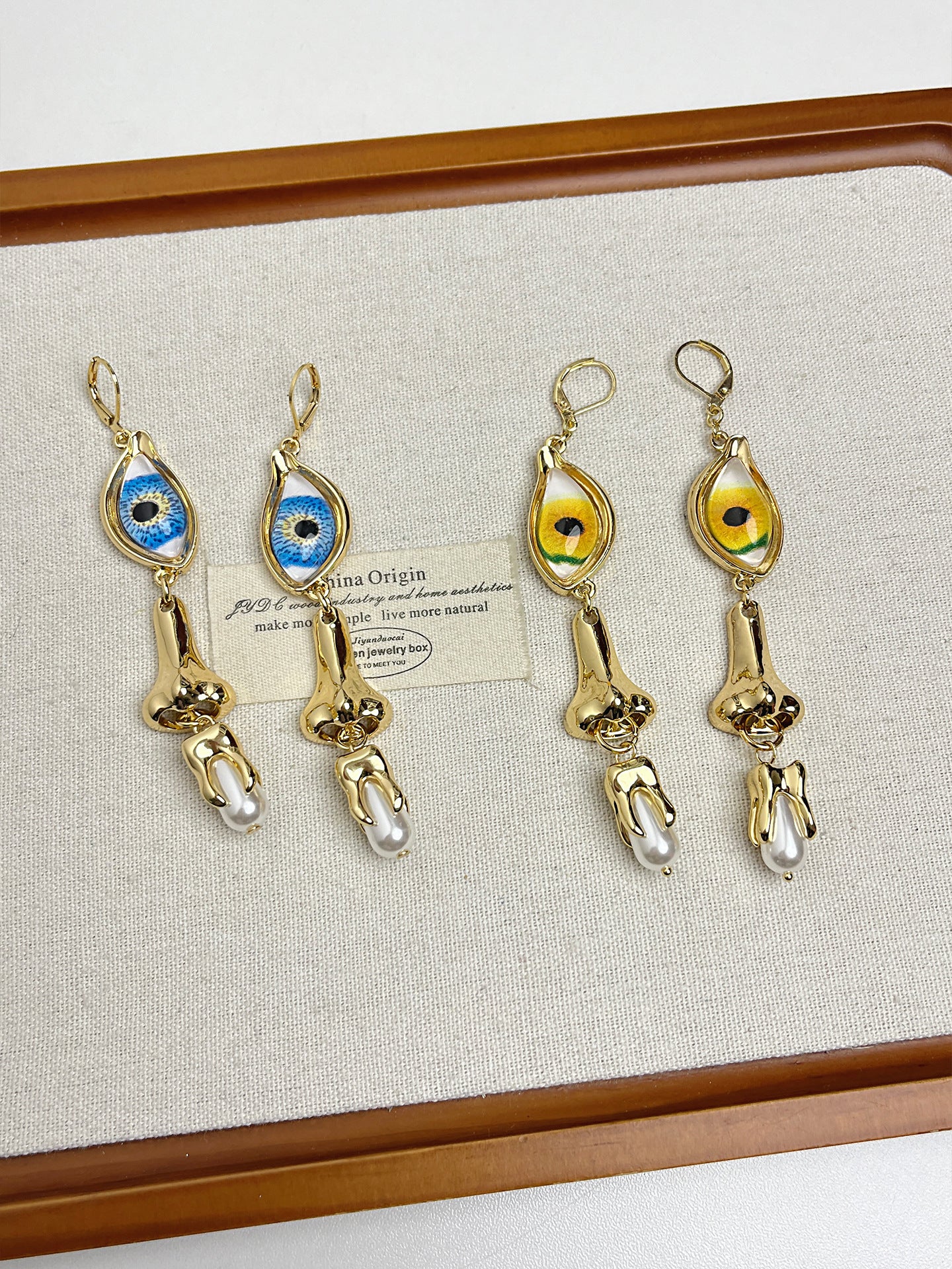 Devil's Eye Earrings For Women Featuring Retro Tassel Craft In Alloy With Pearl Inlay
