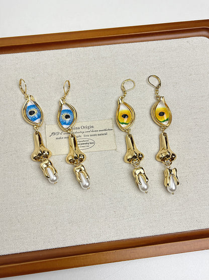 Devil's Eye Earrings For Women Featuring Retro Tassel Craft In Alloy With Pearl Inlay