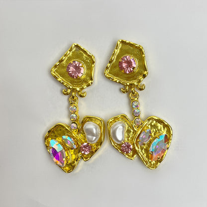 Retro Cherry Stud Earrings For Women, Electroplated Alloy With Rhinestone Inlay