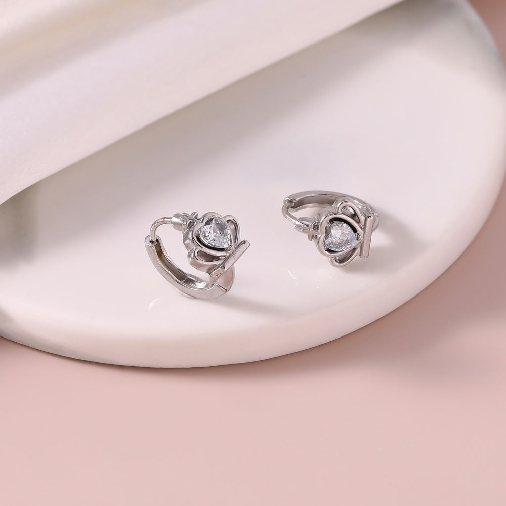 Crown Earrings For Unisex Featuring 18K Real Gold Plated Electroplated 304 Stainless Steel With Rhinestones Inlay