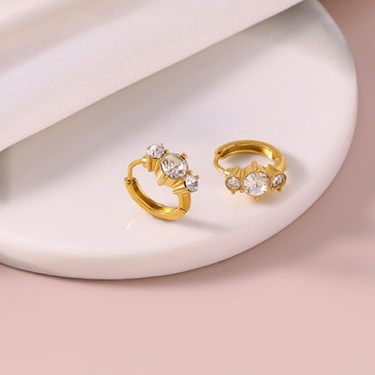 Crown Earrings For Unisex Featuring 18K Real Gold Plated Electroplated 304 Stainless Steel With Rhinestones Inlay