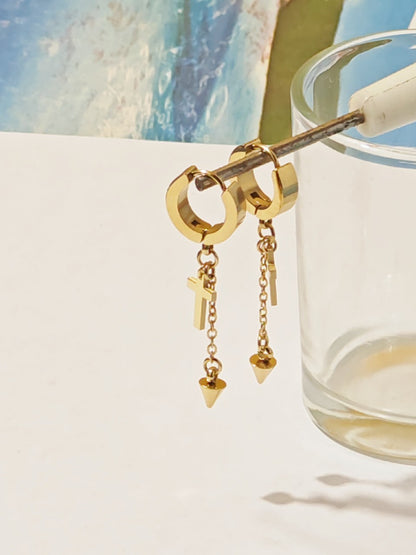 Unisex Titanium Steel Cross Earrings With Golden Tassel Design For Stylish Wear