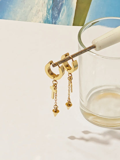 Unisex Titanium Steel Cross Earrings With Golden Tassel Design For Stylish Wear