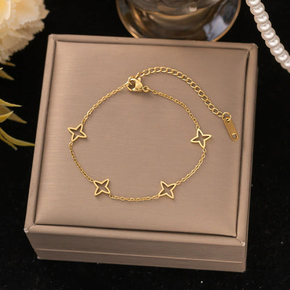 Star Pattern Women’s Titanium Steel Bracelets For Everyday Wear Featuring Electroplated 14K Real Gold Plated Cable Chain