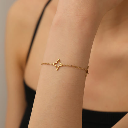 Star Pattern Women’s Titanium Steel Bracelets For Everyday Wear Featuring Electroplated 14K Real Gold Plated Cable Chain