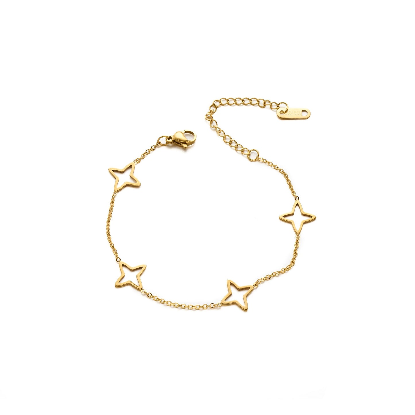Star Pattern Women’s Titanium Steel Bracelets For Everyday Wear Featuring Electroplated 14K Real Gold Plated Cable Chain