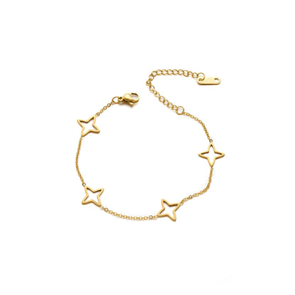 Star Pattern Women’s Titanium Steel Bracelets For Everyday Wear Featuring Electroplated 14K Real Gold Plated Cable Chain
