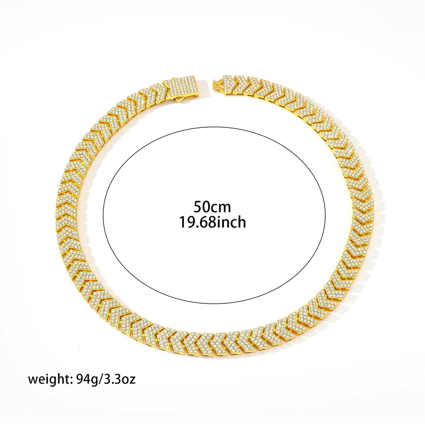Fish Tail Hip-Hop Cuban Link Chain Curb Chain Necklace For Unisex Featuring Golden Zinc Alloy And Rhinestones Inlay