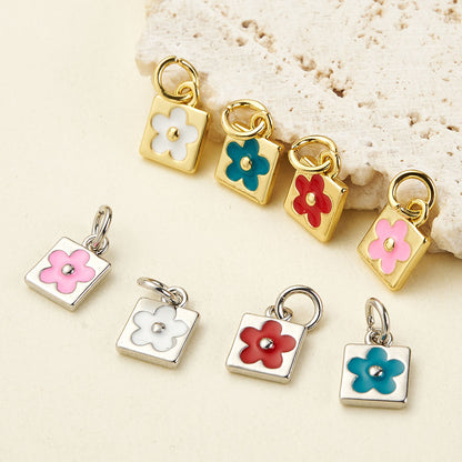 Flowers Pendant In Copper With 18K Real Gold Plated Electroplating, Enamel Process, 0.05µm-0.08µm Thickness, 1 Pc/Package
