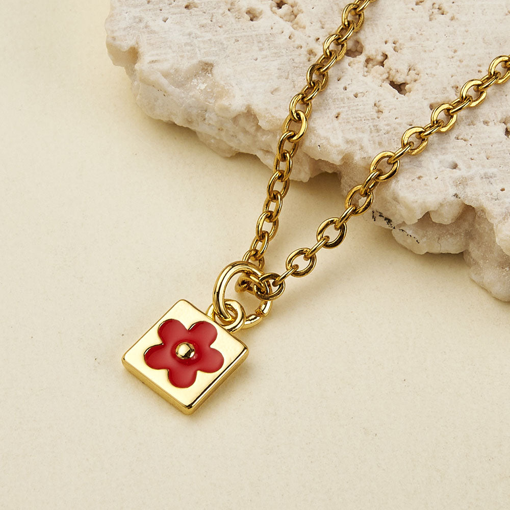 Flowers Pendant In Copper With 18K Real Gold Plated Electroplating, Enamel Process, 0.05µm-0.08µm Thickness, 1 Pc/Package