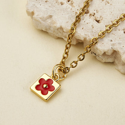 Flowers Pendant In Copper With 18K Real Gold Plated Electroplating, Enamel Process, 0.05µm-0.08µm Thickness, 1 Pc/Package
