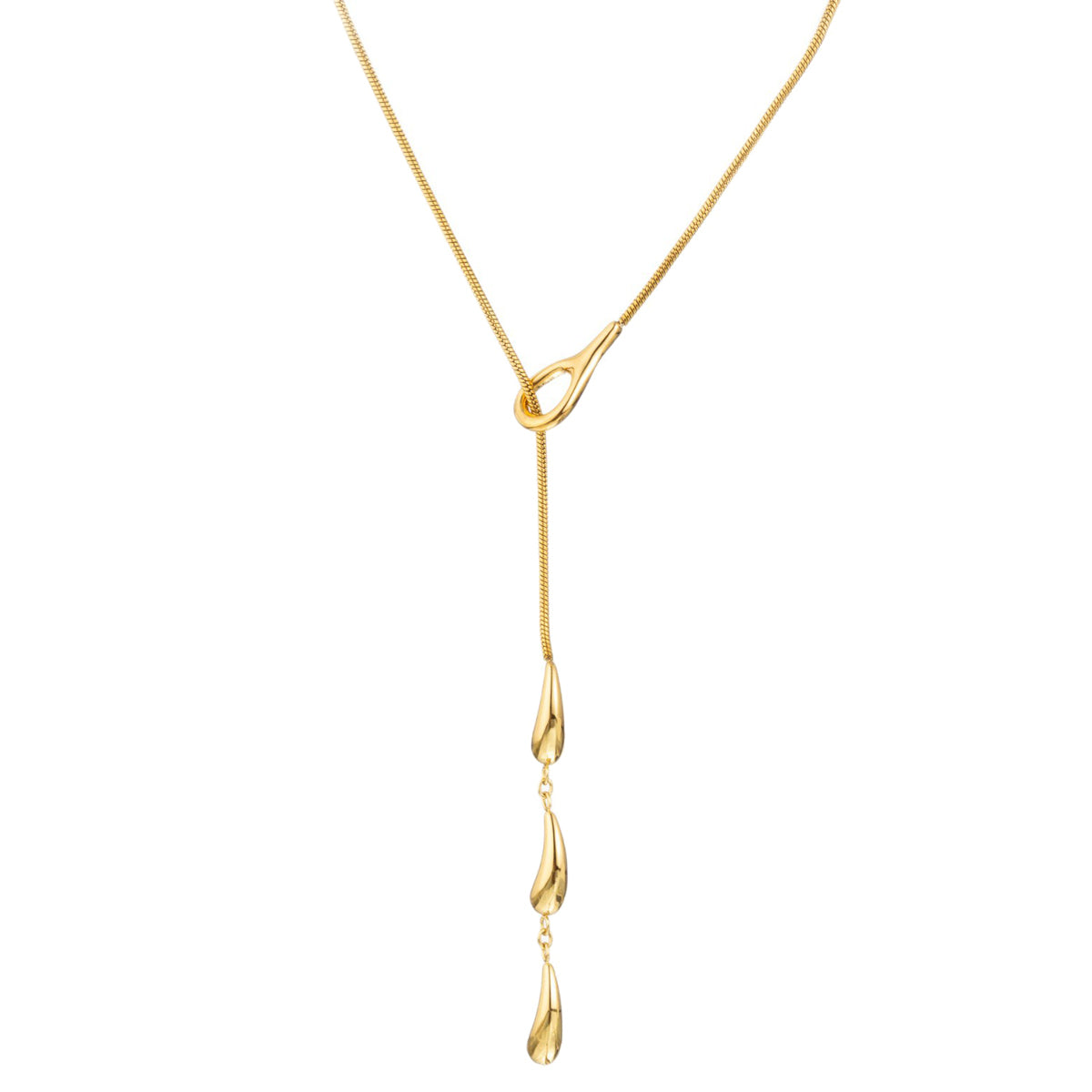 Water Droplets Long Necklace For Unisex Featuring 304 Stainless Steel With 18K Real Gold Plated Snake Chain