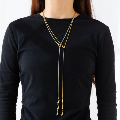 Water Droplets Long Necklace For Unisex Featuring 304 Stainless Steel With 18K Real Gold Plated Snake Chain