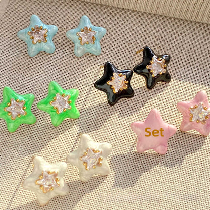Sweet Pink Flowers Stud Earrings For Women With Electroplated Gold Plating Process
