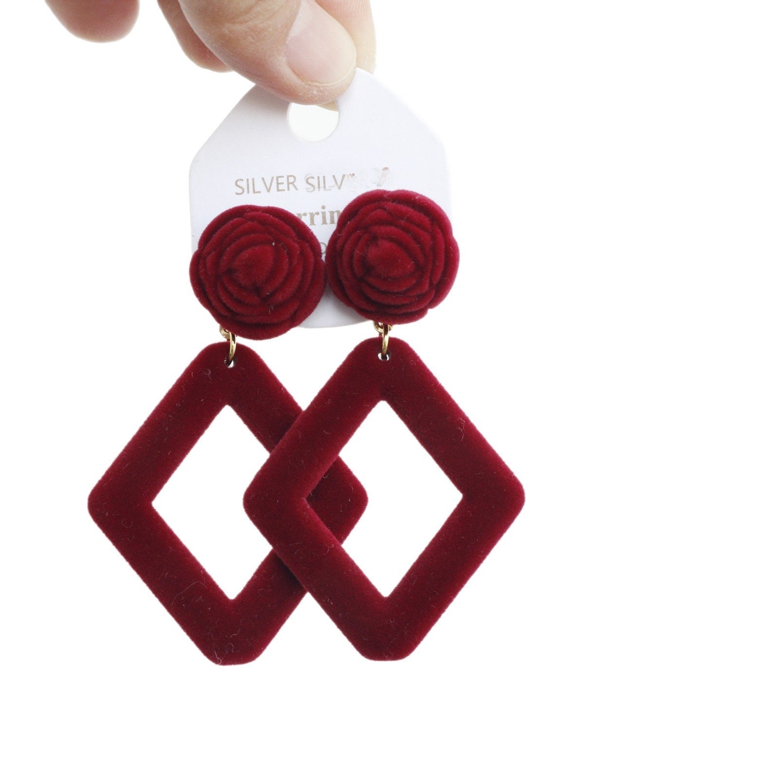 Rose Stud Earrings For Women In Wine Red Resin With Simple Style Design