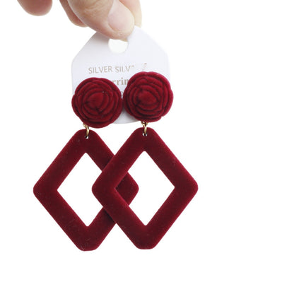 Rose Stud Earrings For Women In Wine Red Resin With Simple Style Design