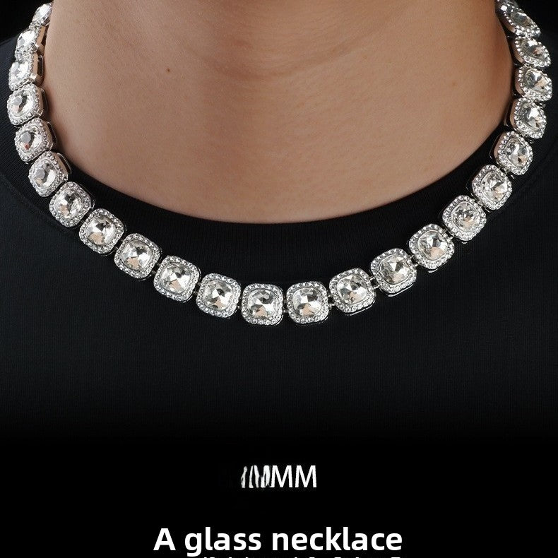 For Unisex Hip-Hop Golden Cuban Link Chain Curb Chain Made Of Zinc Alloy With Glass Inlay