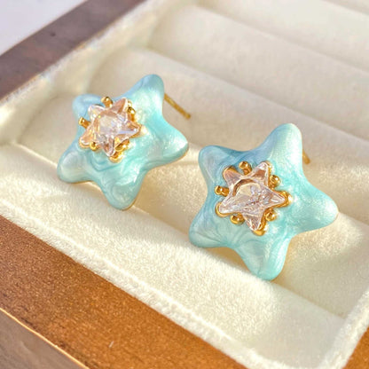 Sweet Pink Flowers Stud Earrings For Women With Electroplated Gold Plating Process
