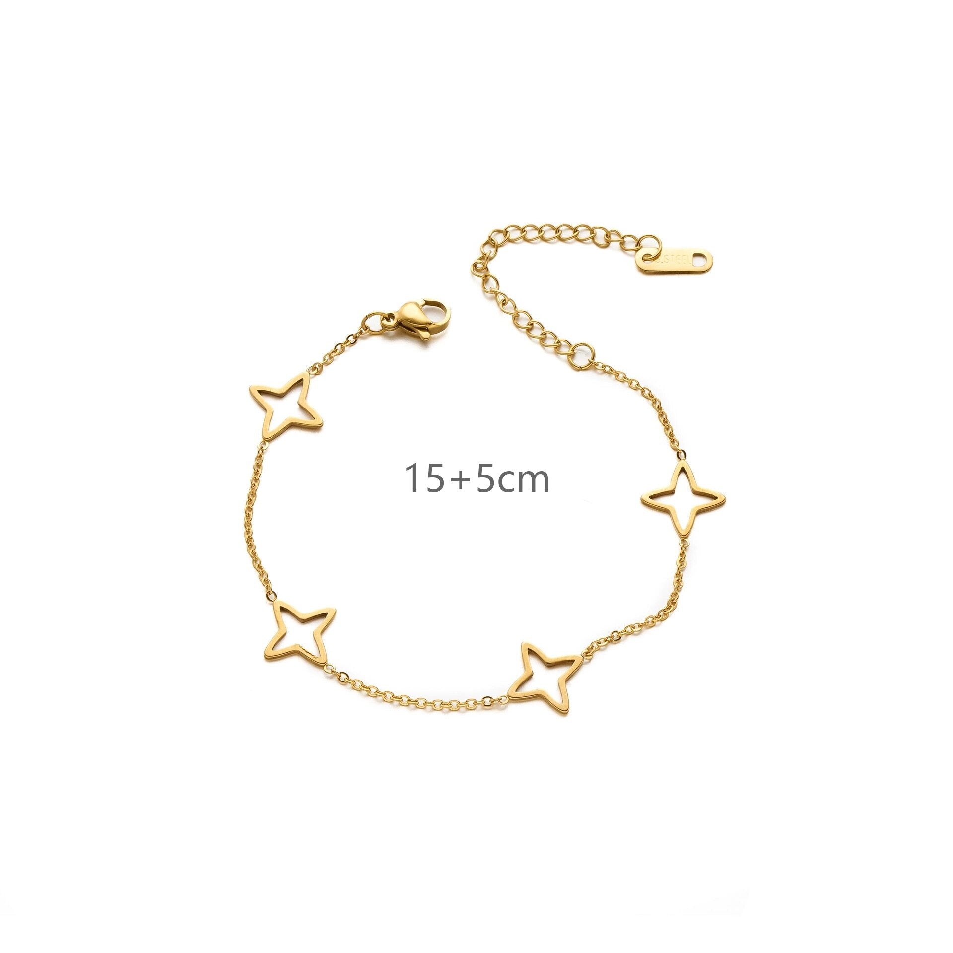 Star Pattern Women’s Titanium Steel Bracelets For Everyday Wear Featuring Electroplated 14K Real Gold Plated Cable Chain