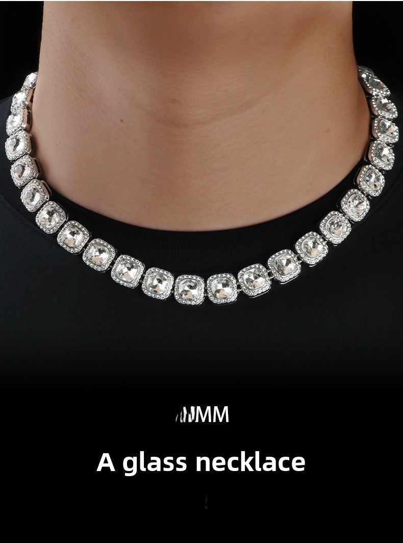 For Unisex Hip-Hop Golden Cuban Link Chain Curb Chain Made Of Zinc Alloy With Glass Inlay
