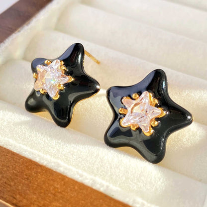 Sweet Pink Flowers Stud Earrings For Women With Electroplated Gold Plating Process