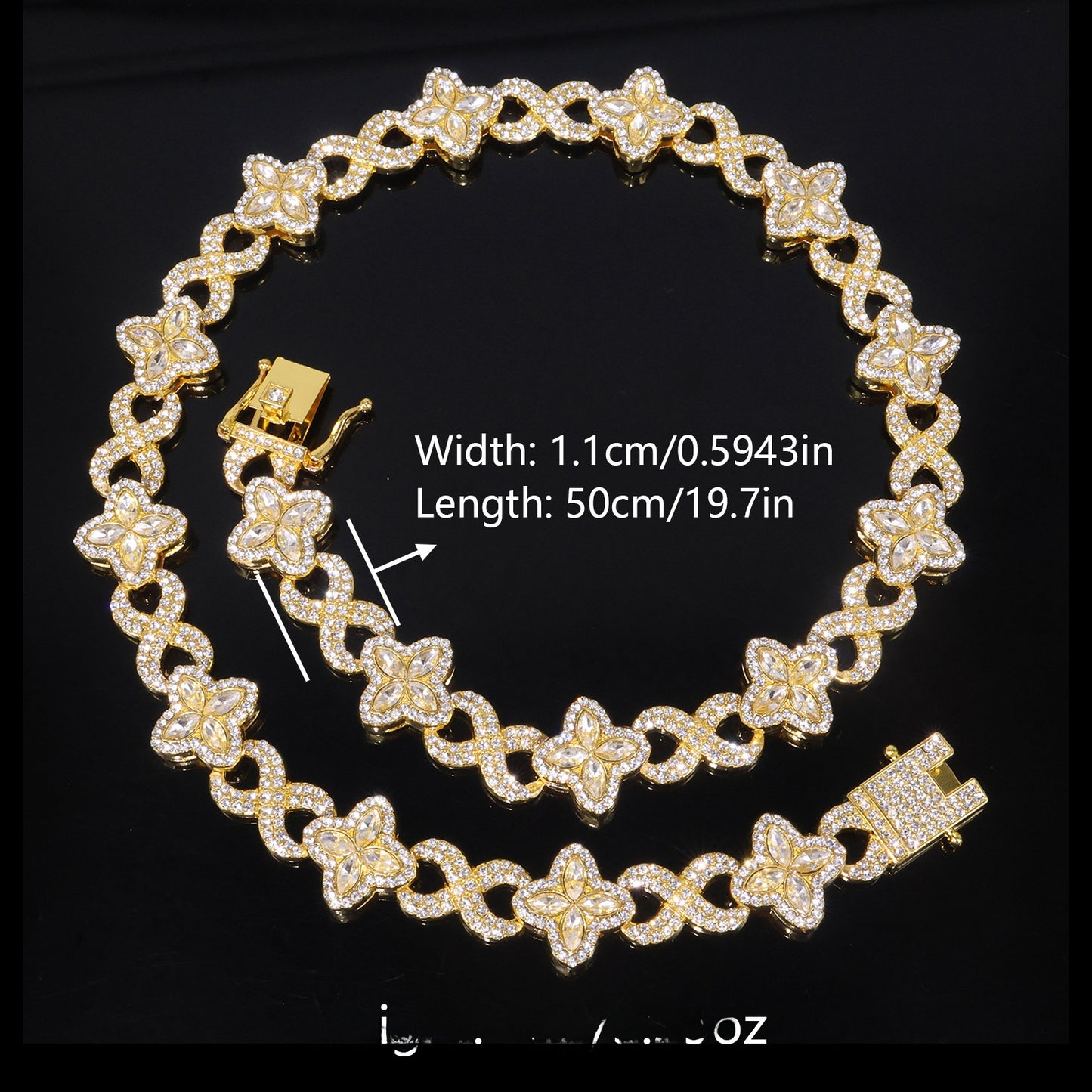 Four Leaf Clover Necklace For Unisex Featuring Golden Zinc Alloy With Glass Inlay And Cuban Link Chain