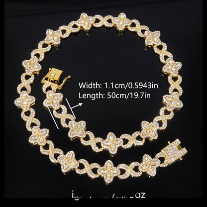 Four Leaf Clover Necklace For Unisex Featuring Golden Zinc Alloy With Glass Inlay And Cuban Link Chain