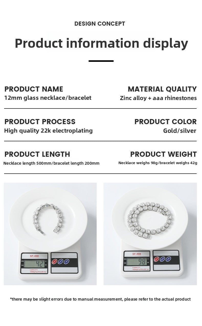 For Unisex Hip-Hop Golden Cuban Link Chain Curb Chain Made Of Zinc Alloy With Glass Inlay