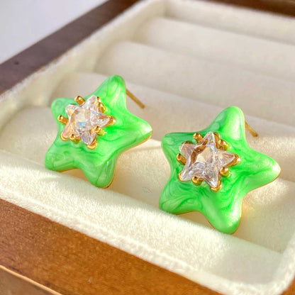 Sweet Pink Flowers Stud Earrings For Women With Electroplated Gold Plating Process