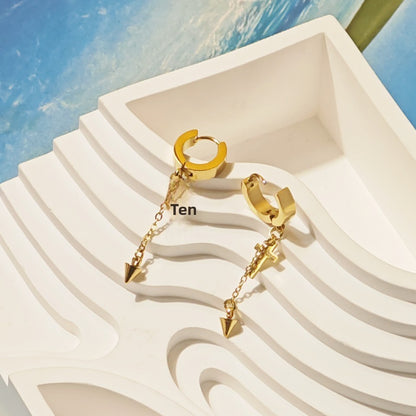 Unisex Titanium Steel Cross Earrings With Golden Tassel Design For Stylish Wear