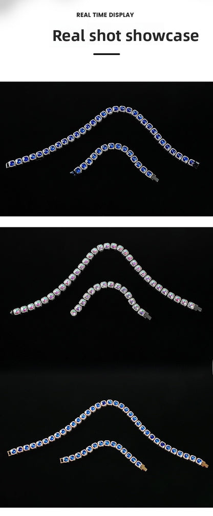 For Unisex Hip-Hop Golden Cuban Link Chain Curb Chain Made Of Zinc Alloy With Glass Inlay