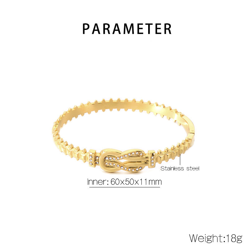 Geometric Three-dimensional Bangle For Women In 304 Stainless Steel With 18K Real Gold Plated And Rhinestones Inlay